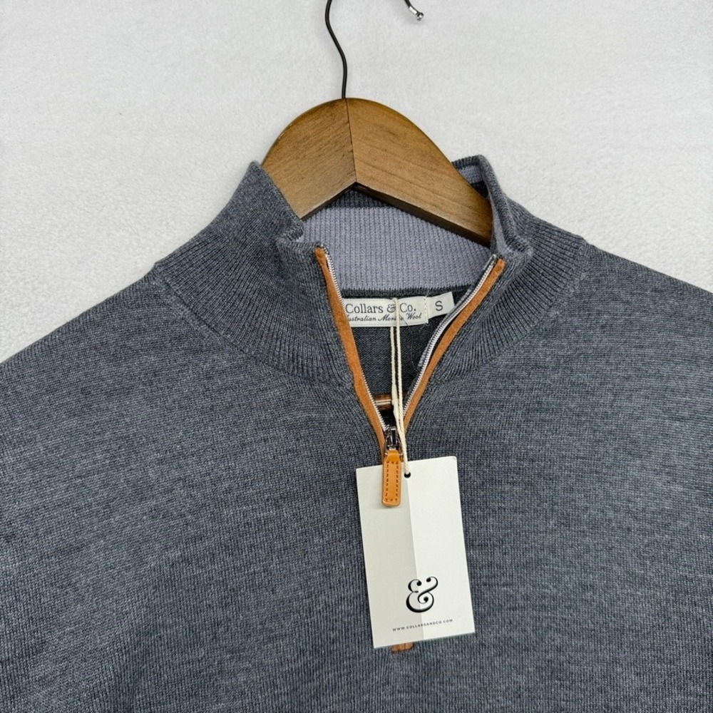 Collars Co Sweater Men's Small Gray Quarter Zip Australian Merino Wool NEW Solid
